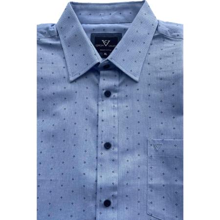        COTTON VALLEY  SHORT SLEEVE OXFORD SHIRT WITH PRINT DETAIL  BLUE  3 - 8XL