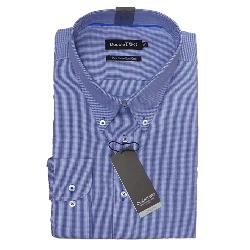    DOUBLE TWO  PURE COTTON LONG SLEEVE GINGHAM CHECK SHIRT BLUE 19 - 23" COLLAR / 3 - 7XL