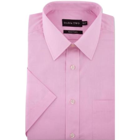 Double Two Non-Iron Cotton Rich Short Sleeve Shirt PINK