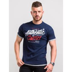 SALE - D555 FINN AUTHENTIC CLASSICS PRINT TEE SHIRT WITH DOUBLE LAYER CUFF AND HEM NAVY SPACE DYE 5XL